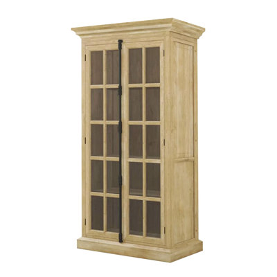 Jack Solid Mango Wood Accent Cabinet with Checkered Glass Doors
