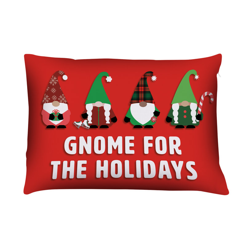 Coussin décoratif rouge 14 po x 20 po Red Gnome for the Holiday - imprimé recto-verso