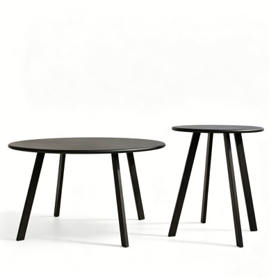 Set of 2 Round Side & End Table, Black Nesting Coffee Table Set With Metal Frame, Accent Table for Living Room, Bedroom, Balcony, Patio Tables, 27.55"and 15.75"
