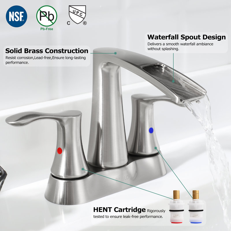Robinet de lavabo pour salle de bain à 2 poignées avec bonde escamotable Centreset, Nickel brossé