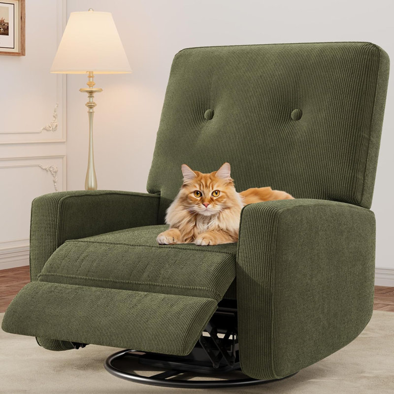 Oversized Swivel Rocker Recliner Chair, 360° Glider Recliner for Adults, Linen Upholstered Chair for Living Room, Green