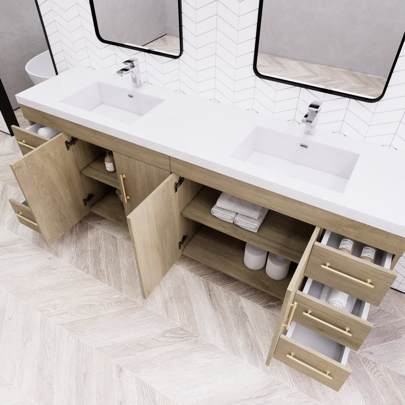 Ensemble de meuble-lavabo double 84 po Irline, Chêne blanc