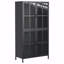 Armoire de rangement en métal noir de qualité supérieure avec portes en verre trempé, tablettes réglables, dispositif anti-basculement, fermeture silencieuse magnétique et pieds réglables
