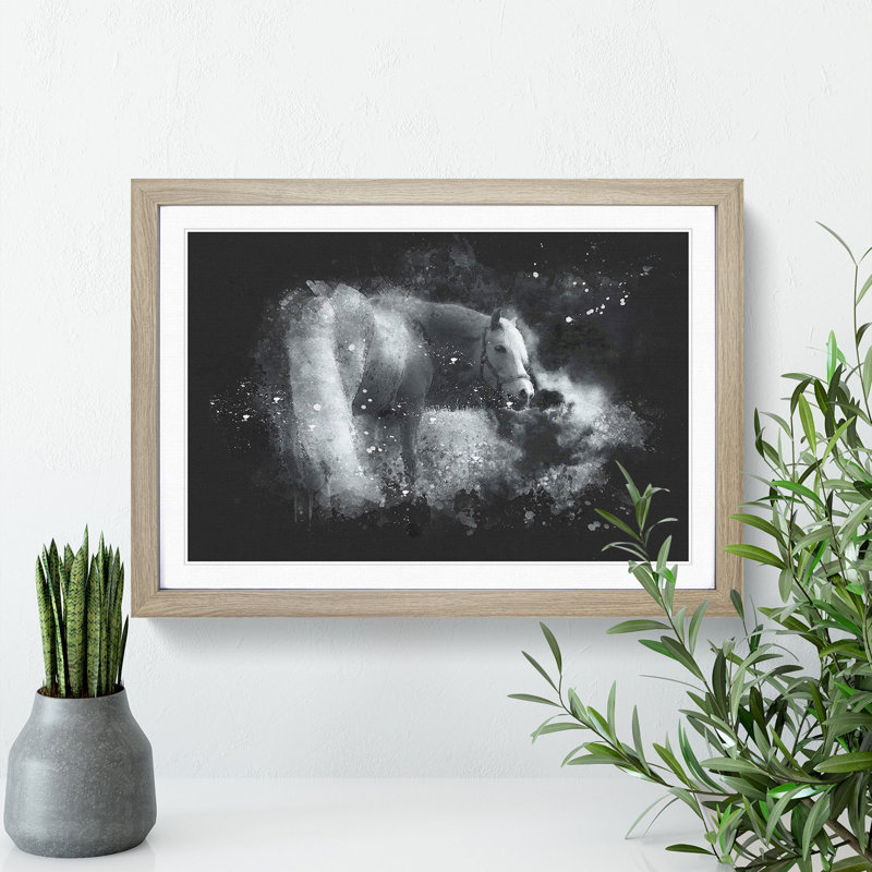 Lone Horse - Picture Frame Graphic Art, Oak Framed, 65cm H x 90cm W x 2cm D