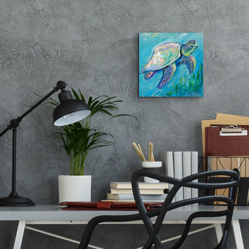 «Sea Turtle Swim Light» par Jeanette Vertentes, art mural en verre acrylique, H 12 po x l 12 po x P 0,13 po