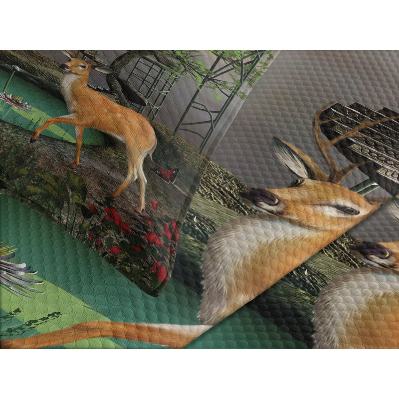 Ambesonne Nature Bedspread Abstract Deer and, King Bedspread + 2 Standard Shams