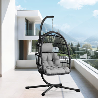 Rattan Hanging Egg Chair With Stand, Suitable For Both Indoor And Outdoor Use