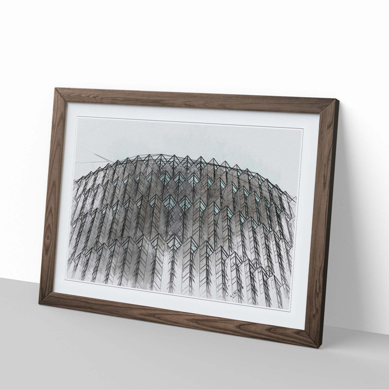 Architecture Sketch Vol.10 in Abstract - Picture Frame Drawing Print, Walnut Framed, 48cm H x 65cm W x 2cm D