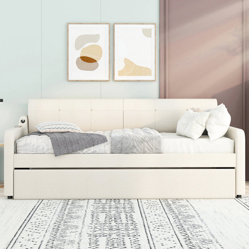 Lit de jour simple avec couchette et Interface - Teinte beige pliable