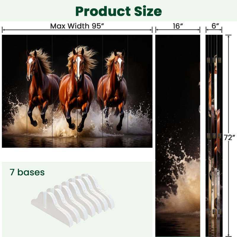 Cloison pliante 6 panneaux Royal Wild Horses, 6, H 71 po x l 96 po x P 1 po