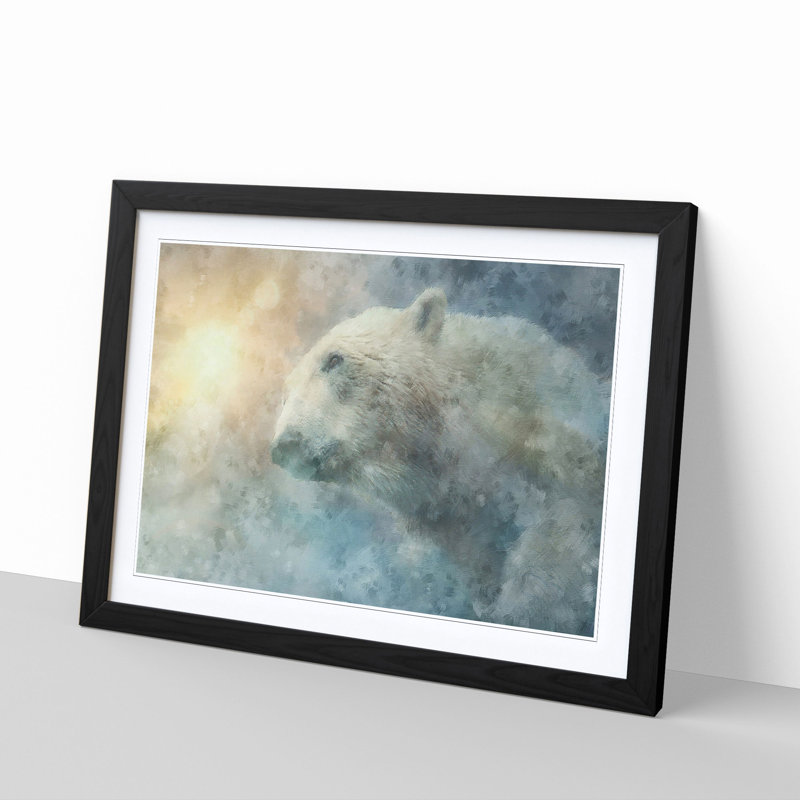 Mystical Polar Bear - Picture Frame Graphic Art Print, 33cm H x 45cm W x 2cm D, Black Framed