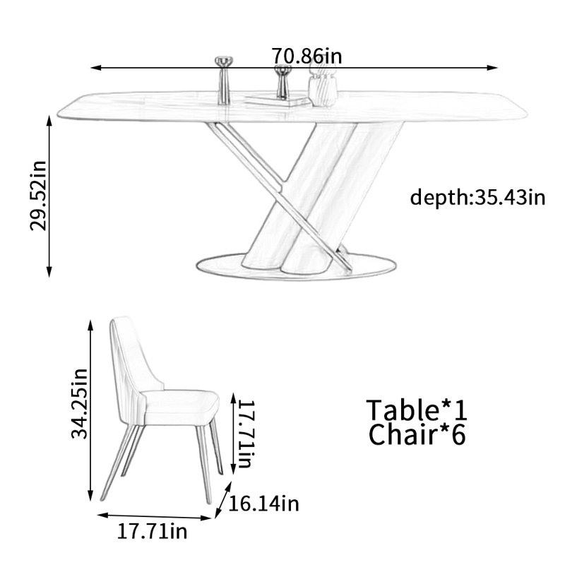 Table rectangulaire légère et luxueuse de style simple et moderne, H 29,52 po x L 70,86 po x l 35,43 po