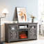 Meuble télé Style avec foyer et découpes pour câbles, gris, l 59,27 po x P 15,12 po, H 31,7 po, pour téléviseurs de 65 po