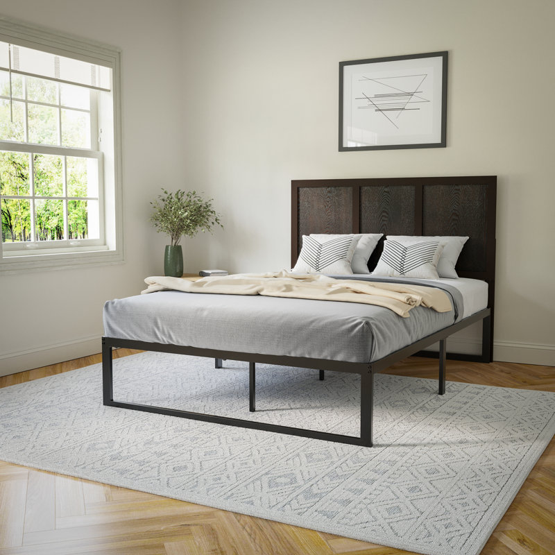 Raima Paneled Solid Wood Adjustable Headboard for Universal Metal Bed Frames, Dark Brown, Full 