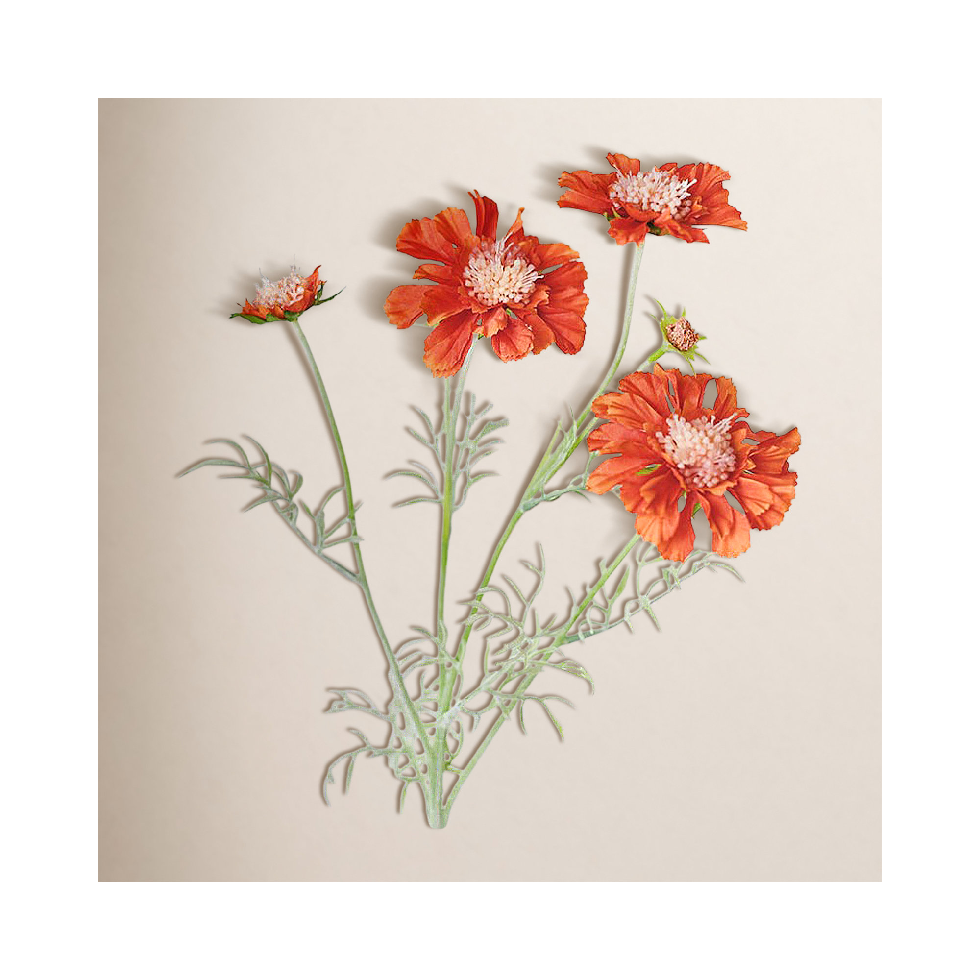 Creamy White Silk Decorative Artificial Cornflower, Dark Orange, 23.4" x 4"