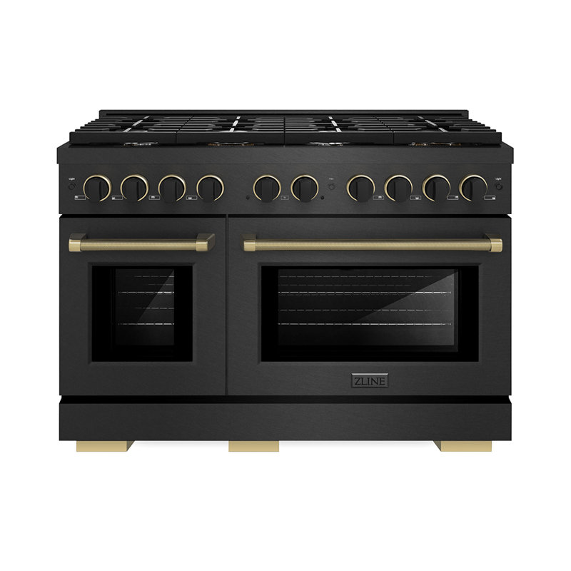 ZLINE 48 in. Paramount Double Oven Gas Range with 8 Burner Cooktop in Black Satin Stainless Steel