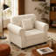 Canapé Chesterfield de 41,3 po en velours avec garniture cloutée et accoudoirs roulés, canapé de style Mid-Century moderne capitonné avec boutons, beige / blanc-964607600