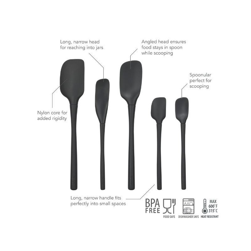 Flex-Core Spatula Silicone Set of 5 - Black, Black