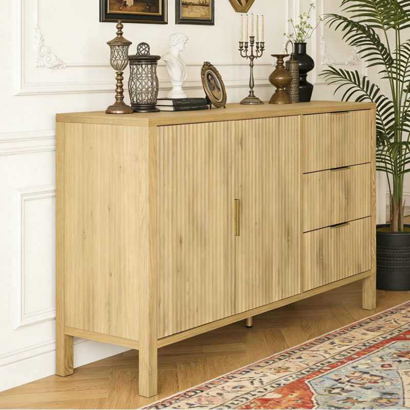Buffet moderne à motif de vagues avec 3 tiroirs, Naturel