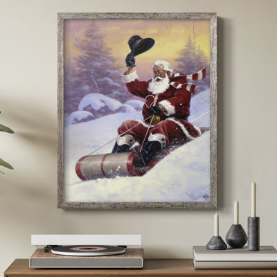 «Here Comes Santa», reproduction encadrée - bois massif
