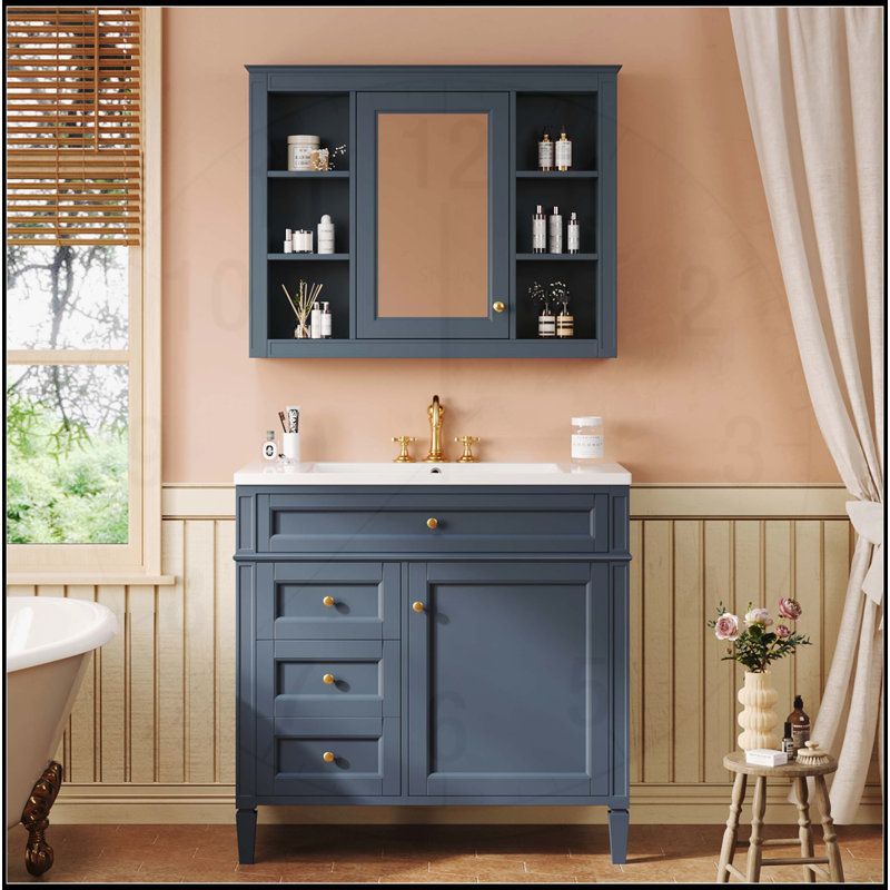 Meuble-lavabo 36 po avec armoire à pharmacie, Bleu