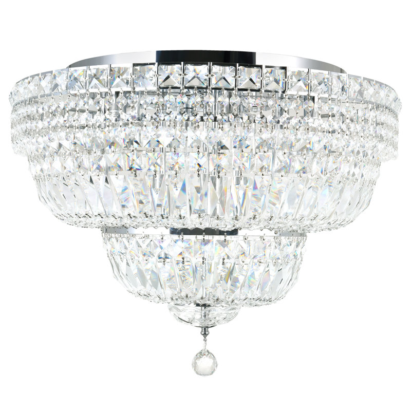 Nebraska 16 Light Flush Mount Ceiling Light – 30-Inch Wide Chrome Finish with Crystal Accents, Bright Ambient Lighting for Hallway, Kitchen, or Bedroom