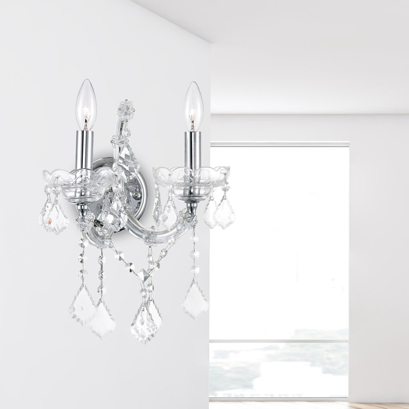2-Light Wall Sconce – 12 Inch Chrome Finish with Crystal Accents – Elegant Candle-Style Wall Light for Bedroom, Living Room, Hallway