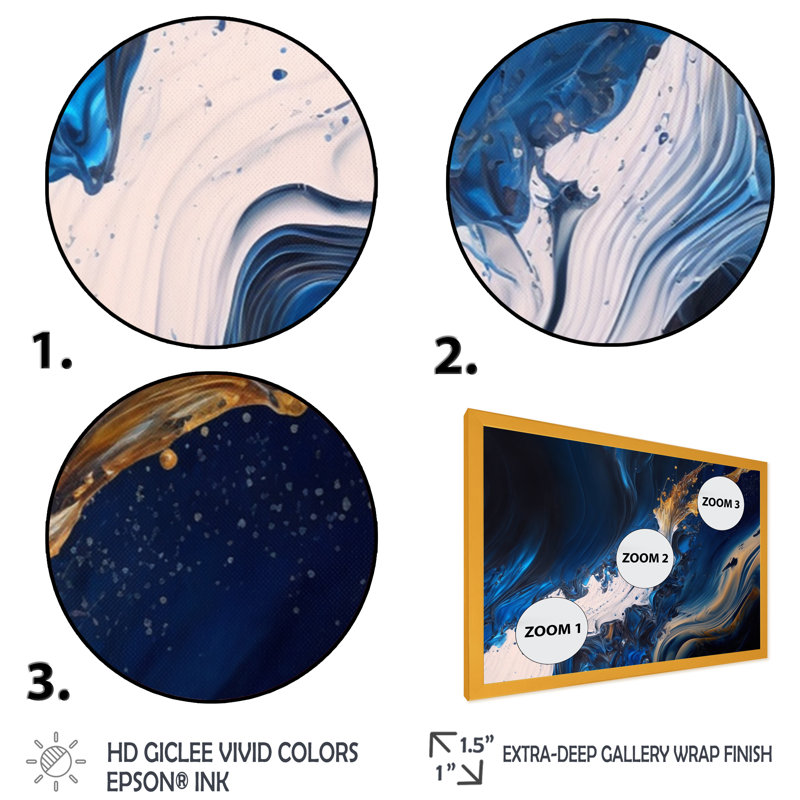 Ice Paint Splash II - Abstract Spirals, reproduction sur toile, Encadrement doré, H 16 po x l 32 po x P 1 po