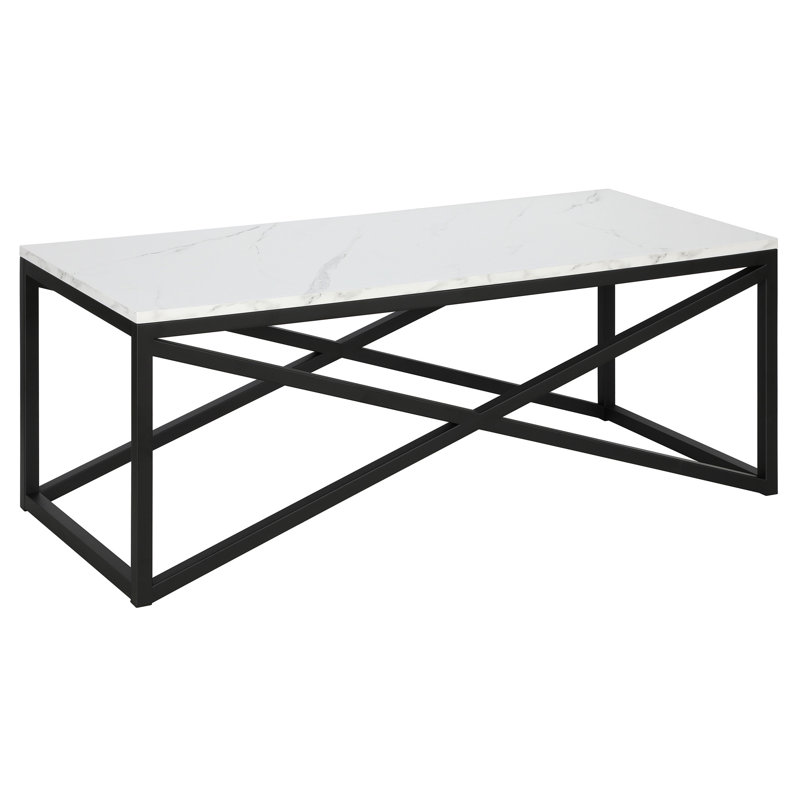 Calix 46'''' 46" Faux Marble And Steel Coffee Table, Black