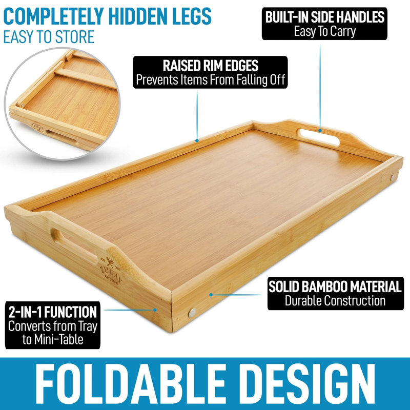 Zulay Solid Bamboo Foldable Breakfast Bed Tray with Handles