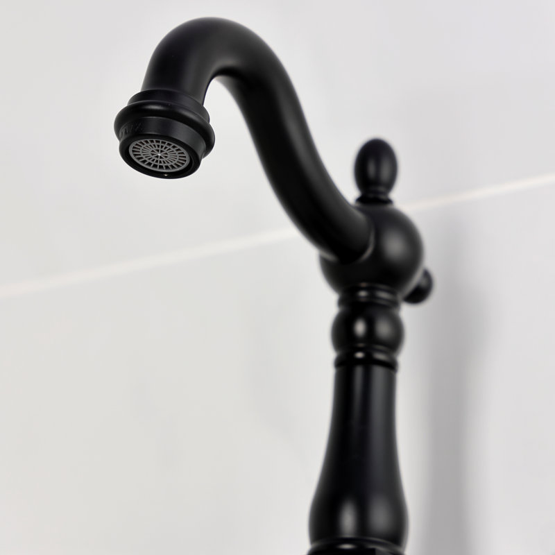Kingston Brass Heirloom Double-Handle 2-Hole Wall-Mount Bridge Kitchen Faucet, Matte Black