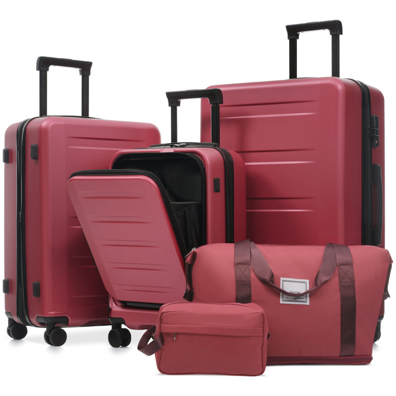 Luggage Sets 5 Piece with Front Opening, Hardside Expandable Carry On Suitcase Set with Double Spinner Wheel, Lightweight Travel Luggage with USB Port,TSA Locks(20"24"28")
