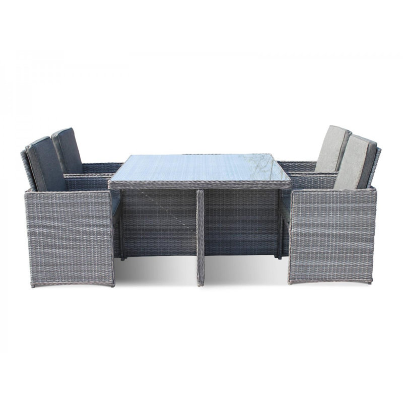 Wren 4 - Person Patio Dining Set with Rectangular Table , Cushions Included, Grey