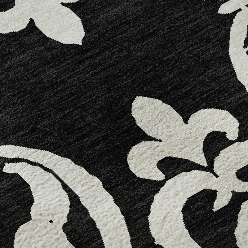 Premium Machine Washable Prisco Black Rug, Rectangle 10' x 14'
