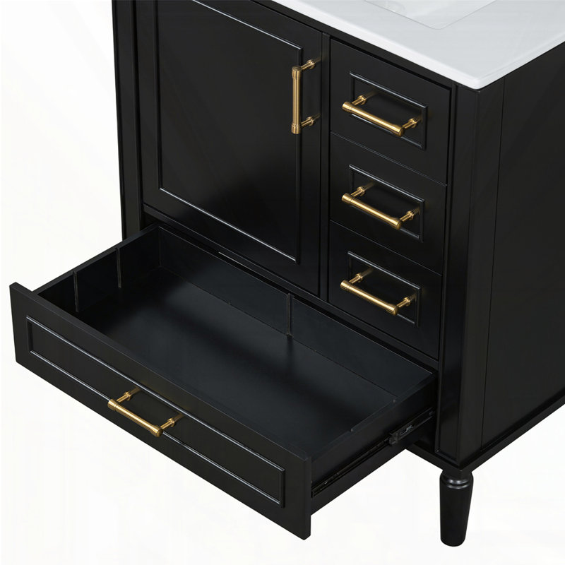 Meuble-lavabo 30 po avec lavabo en céramique, Noir