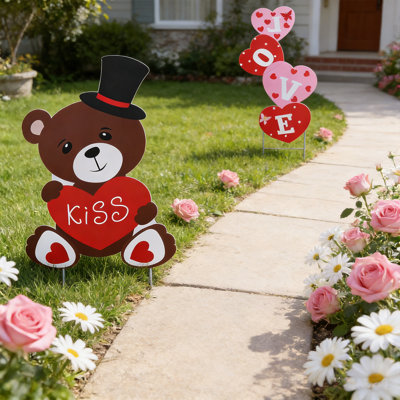 Valentines Day Decorations, 2 Pcs Valentines Yard Signs, Metal Stakes Valentines Day Outdoor Decorations, for Valentines Day Outside Lawn Decorations