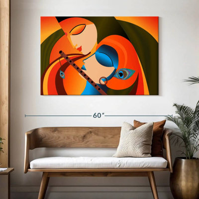 Radha Krishna Madhubani sur impression sur toile