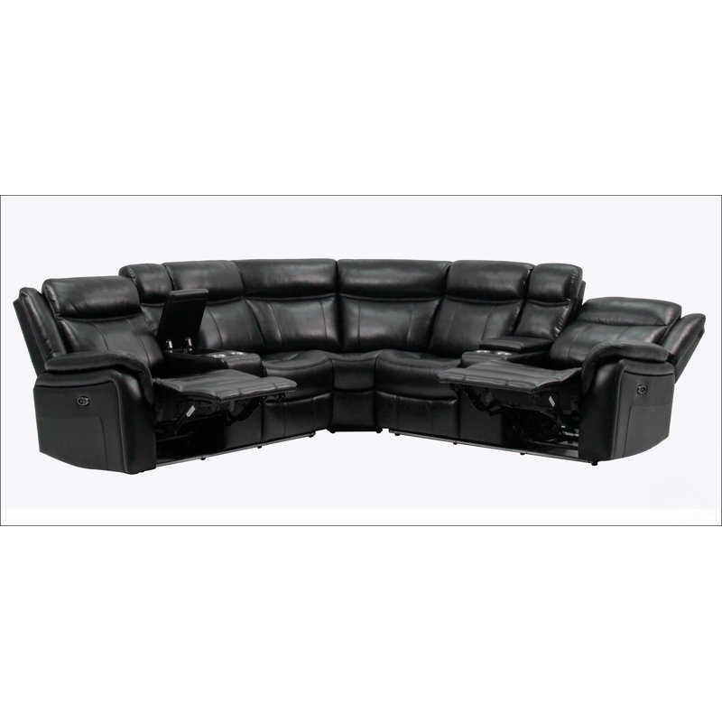 Canapé modulaire en cuir noir Jupiter
