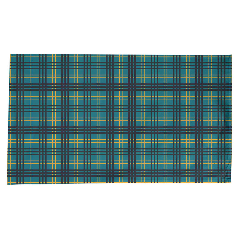 Nappe en mélange de coton à carreaux, Bleu sarcelle / or / noir