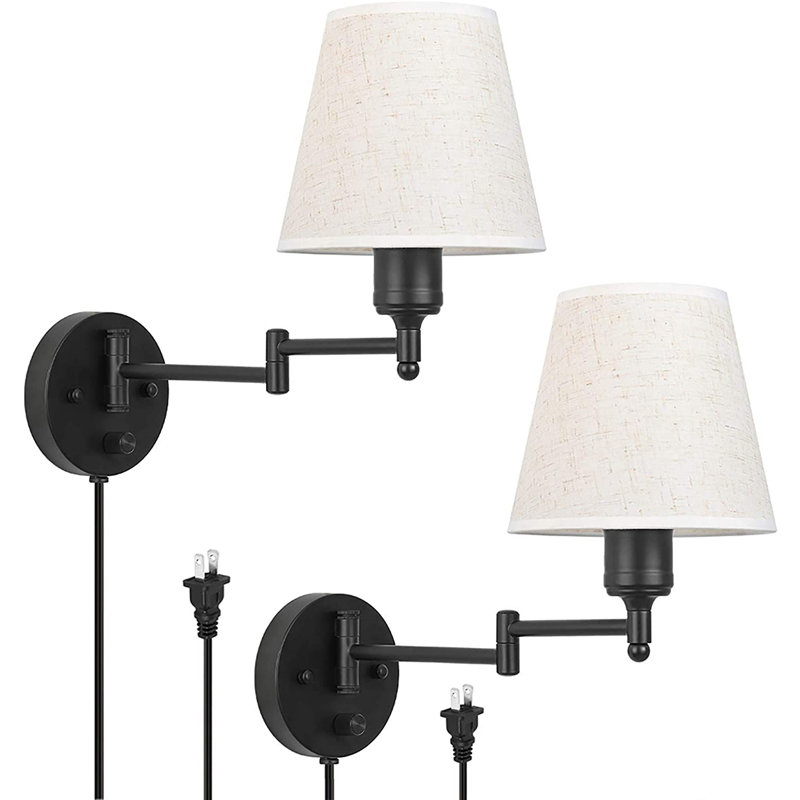 Ilka Plug-in Swing Arm Sconce, 6.2" H x 11.7" W x 6.8" D, Tan
