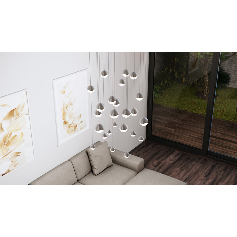 Grapes 24 - Light LED Pendant, 3.75" H x 27" W x 27" D, Satin Nickel, White