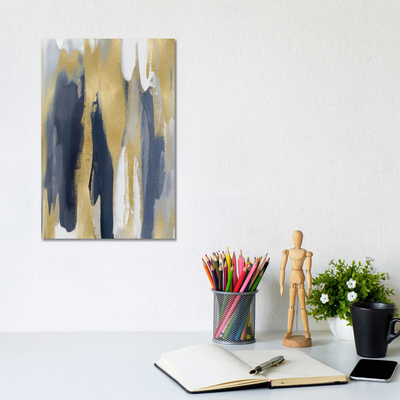 Converge Blue And Gold III by Jackie Hanson - Wrapped Canvas Print, 20.32 cm H x 30.48 cm W