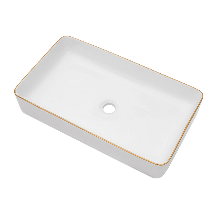 24X14 Inch White Ceramic Rectangular Vessel Bathroom Sink, White