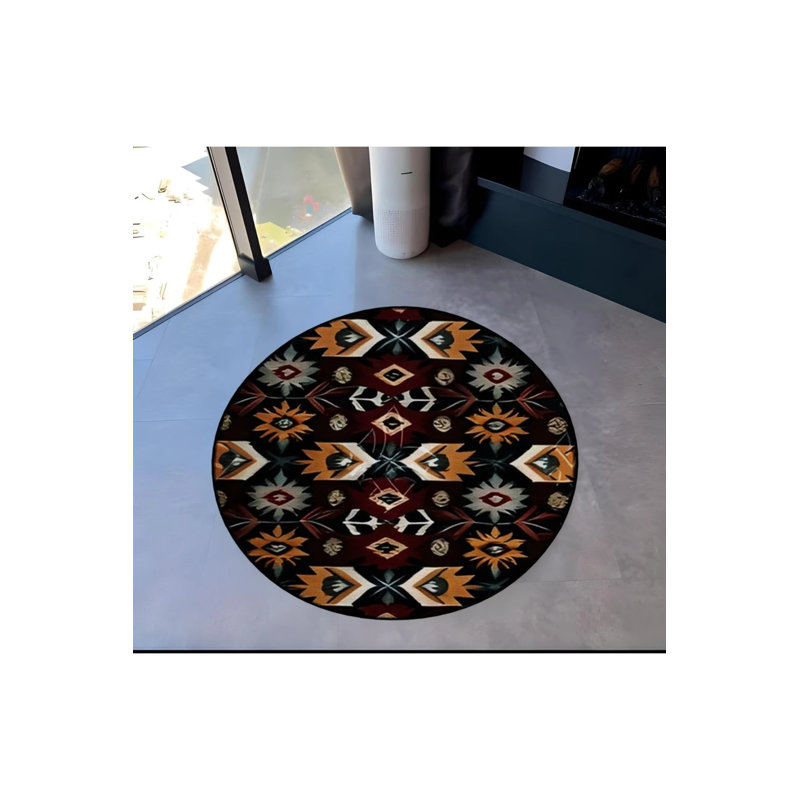 Dark Tone Mixed Ethnic Motif Patterned Round Woven Base Vintage Decorative Carpet, Round 4'