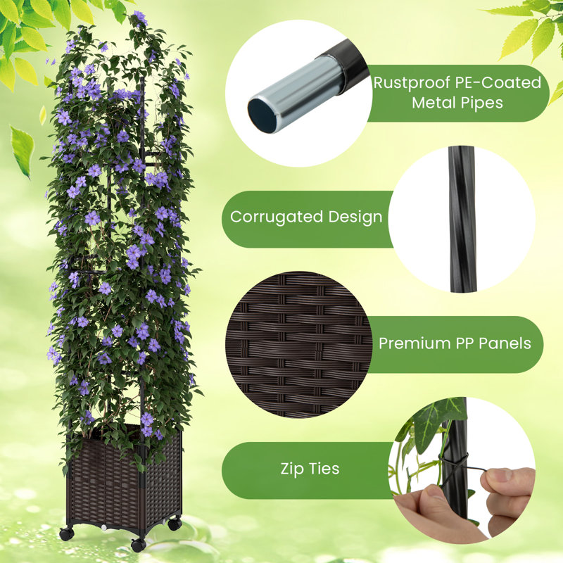 87'' Tall Raised Garden Bed w/ Plant Box & Trellis Lockable Wheels Indoor Outdoor