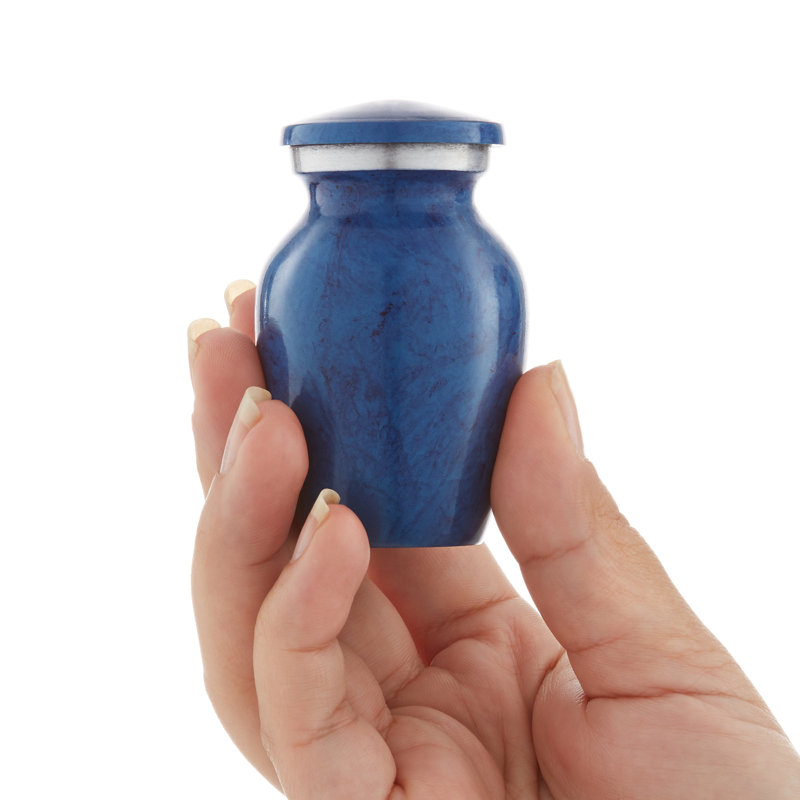 Polished Blue and Silver Metal Keepsake Urn