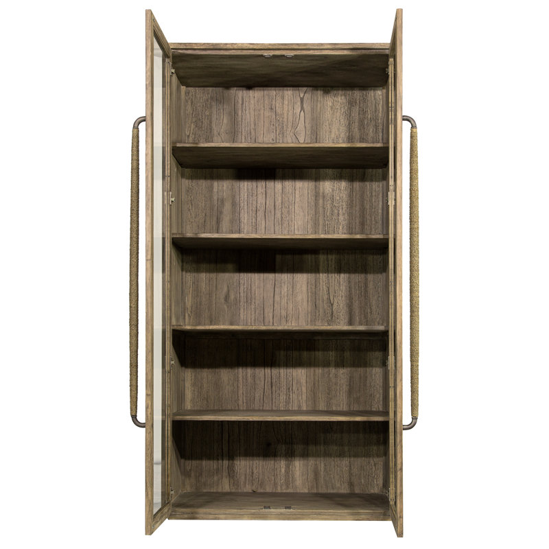 Sevenoaks 45" W x 88" H Glass-Front Display Cabinet with Teak & Seagrass Handles