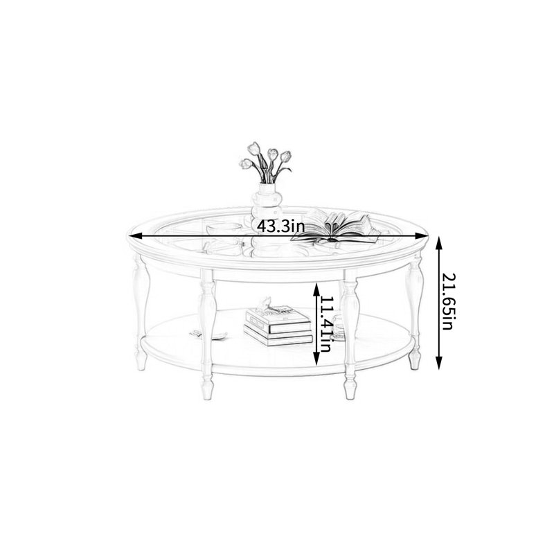 Cream-style Double-layer Round Coffee Table, 21.65" H x 43.3" L x 43.3" W