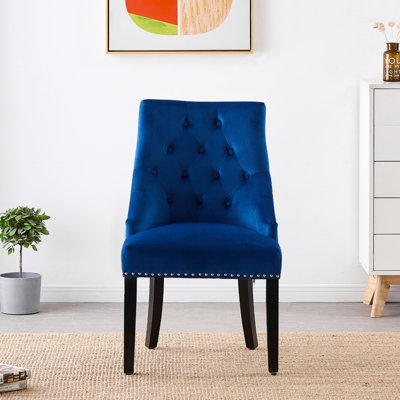 Scott Velvet Dining Chairs - Ergonomic Scoop Knockerback and Solid Wood Legs - Tufted Side Chair for Dining Room Kitchen Living Room