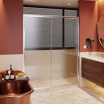 Porte de douche coulissante simple l 60 po x H 72 po, porte de douche en verre trempé transparent de 1/5 po avec poignée en acier inoxydable